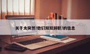 关于太突然!他们双双辞职!的信息